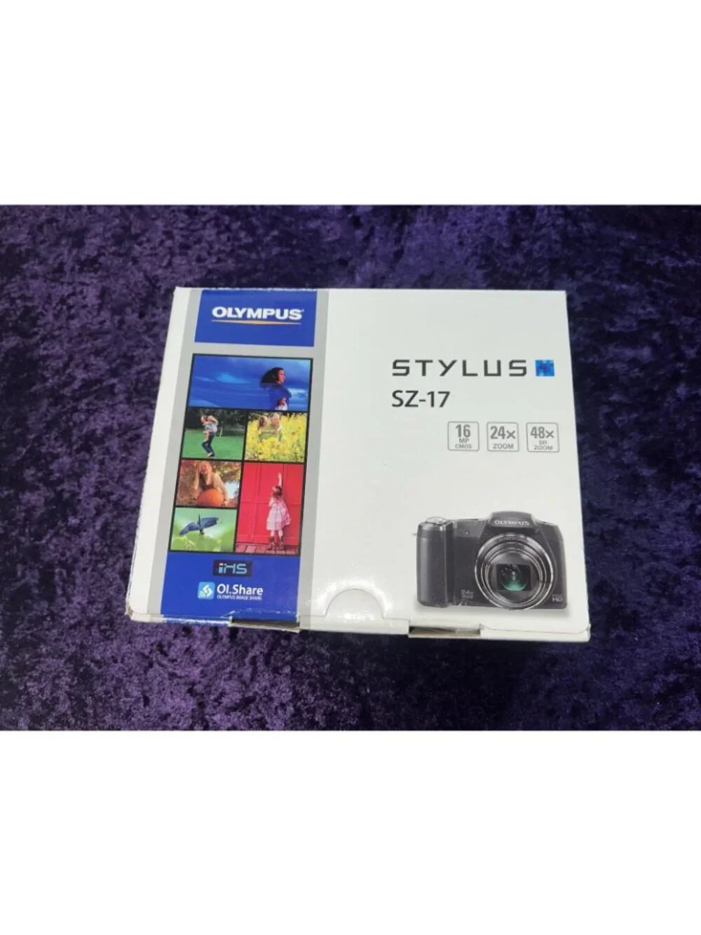 Olympus Stylus SZ-17 24x HD Digital Camera W/ Battery Box Book Disk Cords No SD